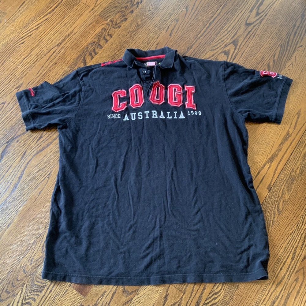 COOGI Polo Shirt Mens XXXL Black Embroidered Spellout Hip Hop 90s FLAW